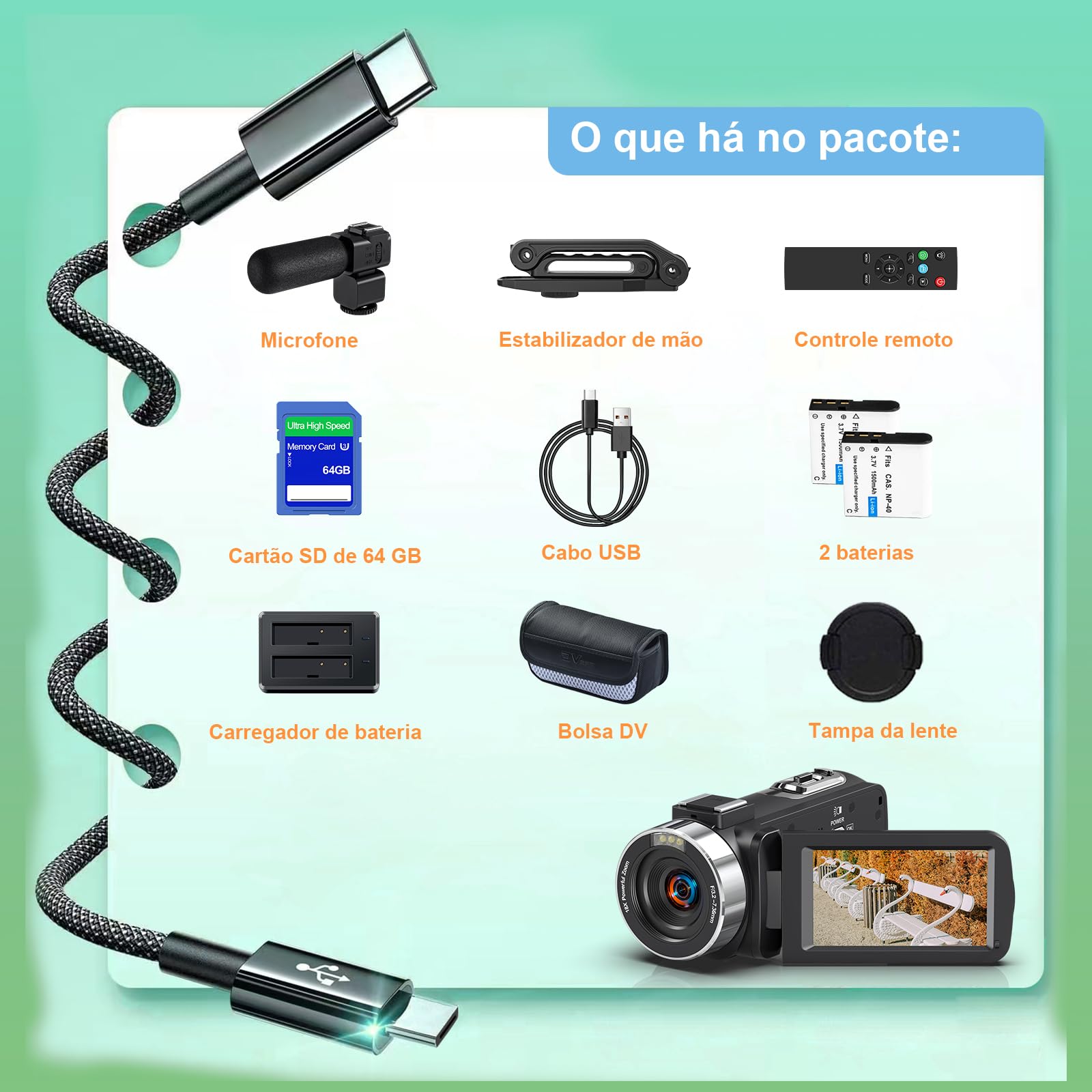 Câmera de vídeo digital 8K 64MP,Transmissão WiFi, Zoom de 18X,Tela